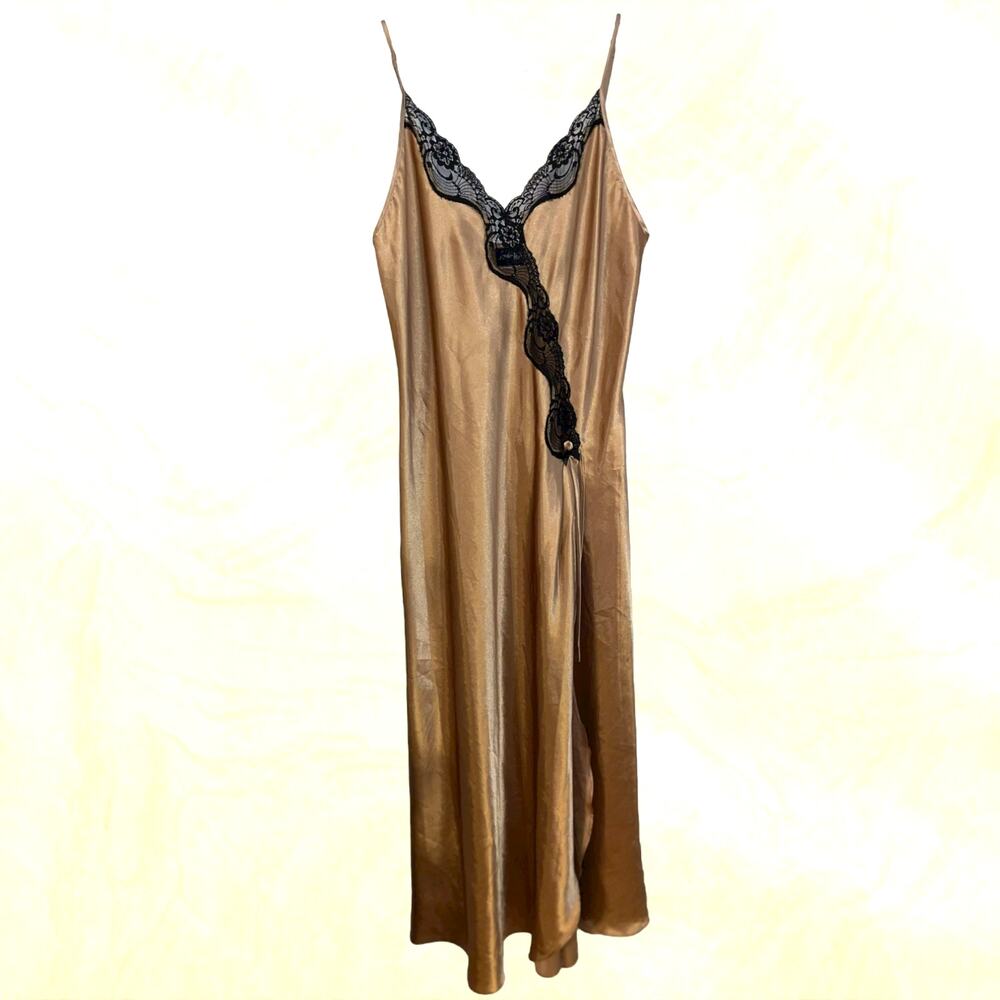 Fredericks of Hollywood Copper Color Negligee Black lace Sz M